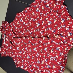 Vintage Oh! Mamma Red Floral Button Down Maternity Tank Top with Collar